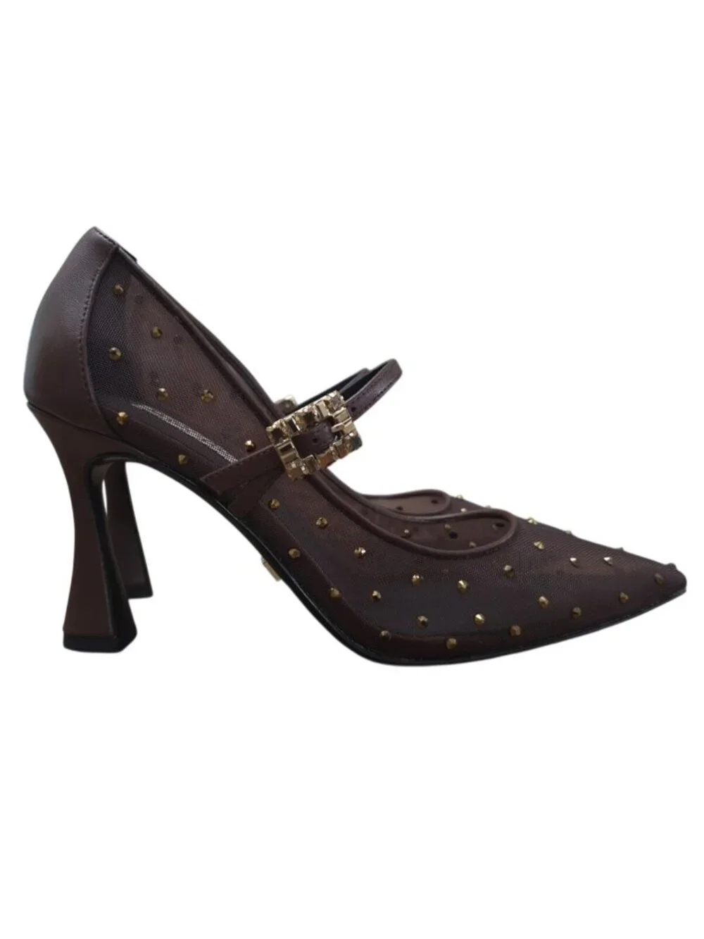 Badgley Mischka Womens Brown Mesh Studded Pumps Size 6 Mary Jane New Box.